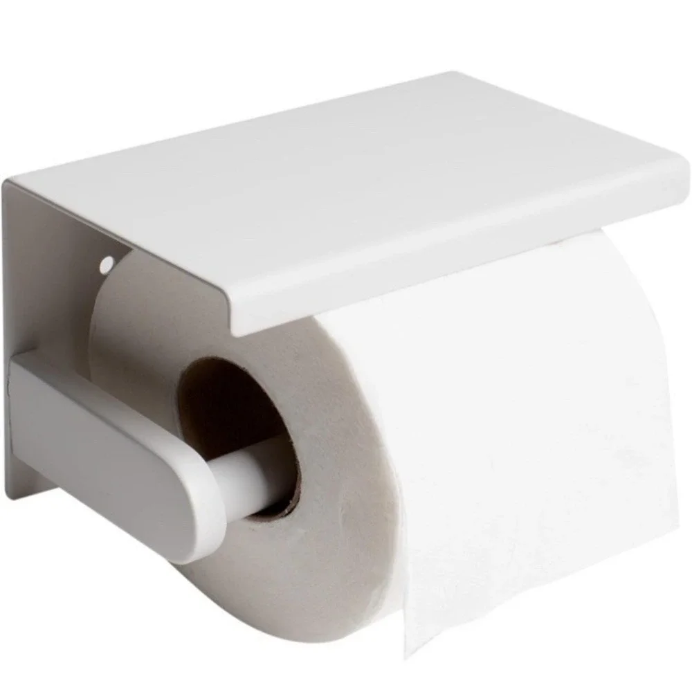 ALFI brand ABTPC66-W White Matte Stainless Steel Toilet Paper Holder‎ with Shelf